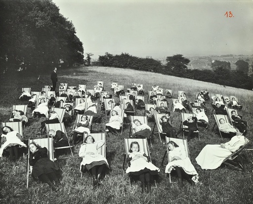Children resting in deck chairs, Shrewsbury House Open Air School, London, 1908. Artist: Unknown.