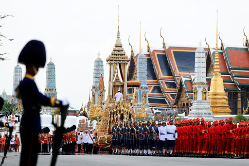 The Great Victory Chariot is pulled during the funeral procession for Thailand's late King Bhumibol Adulyadej before the Royal Cremation Ceremony in front of the Grand Palace in Bangkok