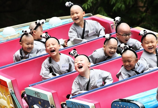 Child monks at an amusement park south of Seoul