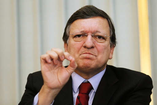 European Commission President Jose Manuel Barroso gestures as he speaks during a news conference in Oslo