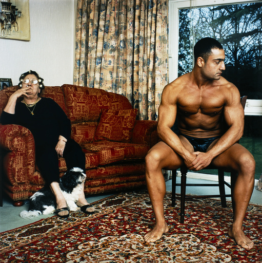 Body builder and mother at home