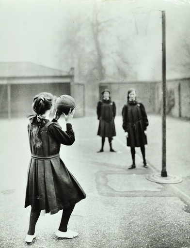 Girls playing netball, Chelsea Secondary School (Hortensia Road School), London, 1911. Artist: Unknown.