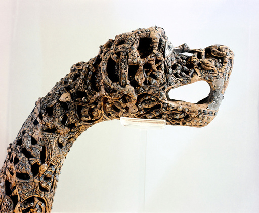 - Carved dragon-head post from the ship burial at Oseberg. Country of Origin: Norway. Culture: Viking. Date/Period: c. 850 AD. -