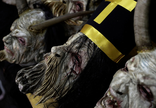 Masks of devils are seen before a Krampus show in Schladming