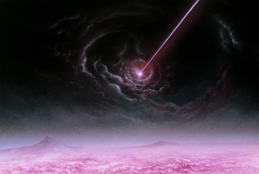 Illustration of a pulsar as seen from its planet