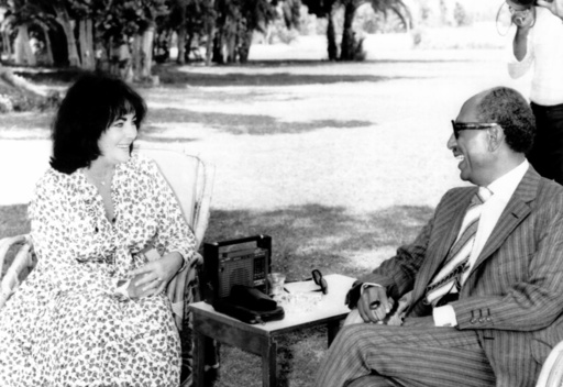 From left, Elizabeth Taylor, Egyptian President Anwar Sadat, in Ismailia for the Cairo Film