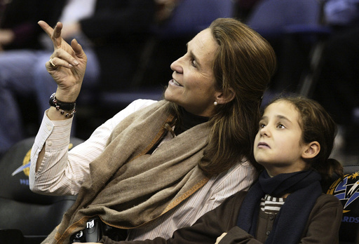Spain's Princess Elena and her daughter Victoria Federica attend the Washington Wizards NBA basketball game against the Toronto Raptors in Washington